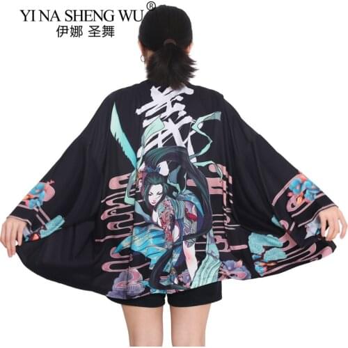 Japanese Style Female Kimono Printing Yukata Women Kimono Shirt Tops Casual Harajuku Kimonos Kawaii Kimono Asian Cosplay Costume