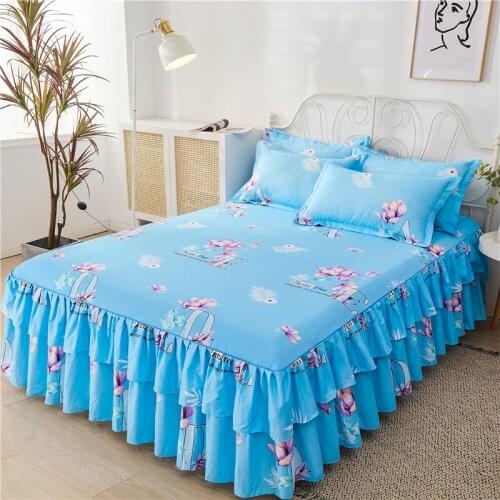 Classic Printed Double Layer Bed Skirt Bedding Set Flowers Bedspread 3pcs/set Pastoral King Queen Size Bed Sheet With Pillowcase