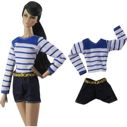 NK 1 Set Doll Outfit Fashion long sleeve shirt +Jeans Short Casual Wear for Barbie Doll Accessories Baby Toys 21A 4X