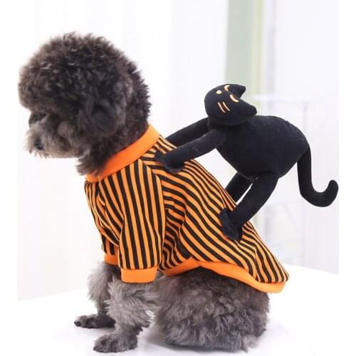 Cosplay Striped Pattern Autumn Outdoor Daily Black Cat Doll Festival Party Windproof Two Legs Halloween Warm Pet Dog Clothes