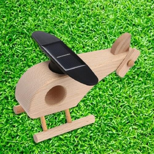 Creative Wooden Solar Power Helicopter Model Kids Early Educational Toy 77HD