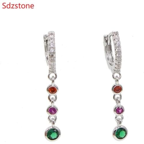 Round Earring Baguette Color Cz Dangle Long Bar Earrings For Women Delicate Statement Ethnic Gothic Jewelry