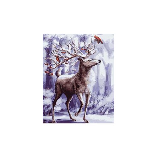 MaHuaf-W528 goat in forest DIY oil painting by numbers coloring on canvas 40x50cm Framed