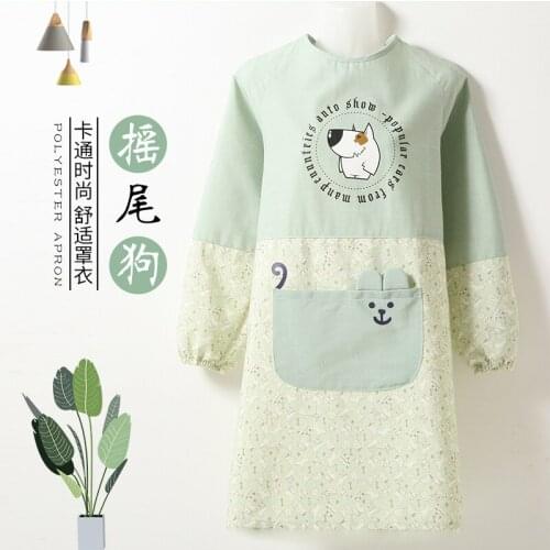 Cute home long-sleeved apron smock Korean fashion kitchen cooking oil-proof cartoon with sleeve apron reverse dress