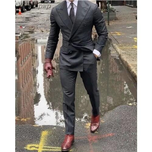 YiMinpwp Black Men Suits Peaked Lapel Double Breasted Formal Business Suits Blazer Jacket Men Tuexedos Wedding Suits Coat Pant