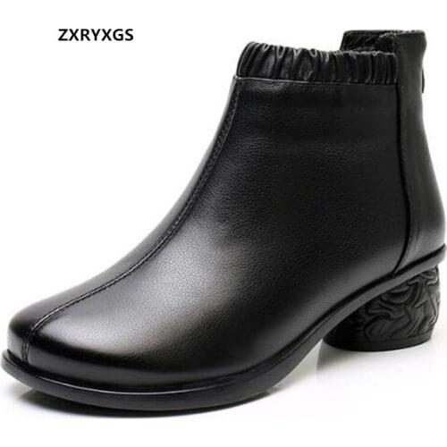 New Elegance Fashion Autumn Single Boots Genuine Leather Boots Women Shoes Ankle Boots Thick Heels Large Size Shoes Winter Boots