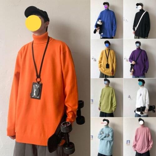 2020 Autumn Winter New Mens Loose Solid Color Sweater Woman Turtleneck Pullovers Casual Oversize Man Fashion Clothing