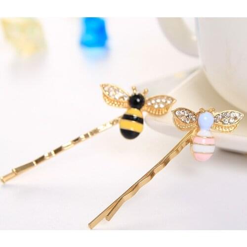New Colorful Girls Barrettes Flying Bee Hair Clip Pins Cute Pink Black Hair Jewelry Rhinestone Hair Accessories Hairpins