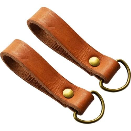 PAIR OF GERMAN ARMY STYLE BELT LOOP STRAPS LOOP LEATHER D-RING BROWN