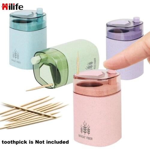 Wheat fiber Tableware Toothpick Dispense Dust-proof Automatic Toothpick Holder Toothpick Storage Container Box