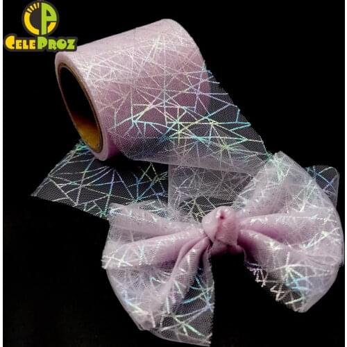 Iridescent Tulle Ribbon 6cm 8cm Magic Color Grid Lines Illurory Organza Rainbow Printed Mesh Strip DIY Sewing Material Supplies