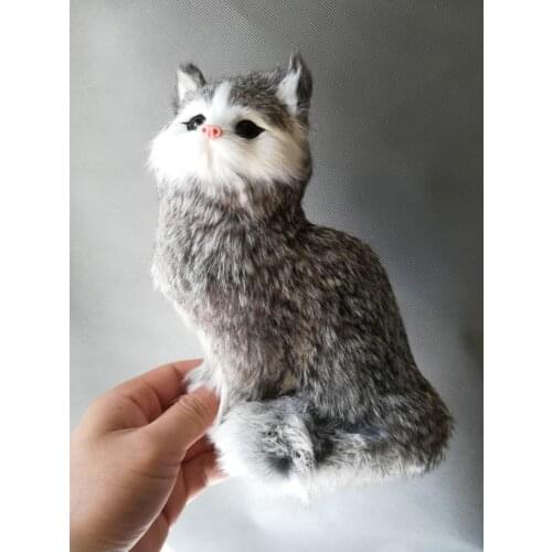 Real life toy gray cat model about 21x16cm polyethylene&furs cat model home decoration props ,toy gift d0144