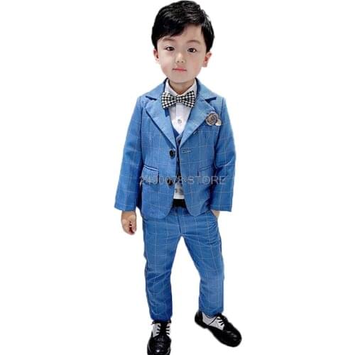 Flower Boys Wedding Suit Gentleman Kids Formal Tuxedos Blazer Jacket Prince Children Performance Party Dress Costume