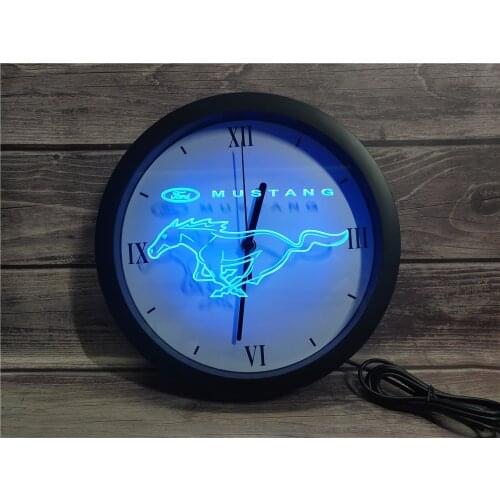 0R064 Ford Mustang APP RGB 5050 LED Neon Light Signs Wall Clock