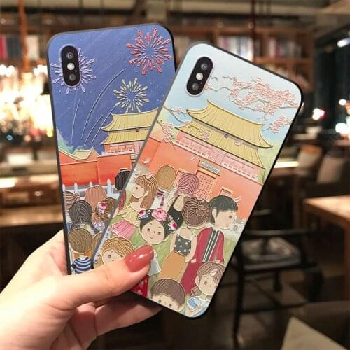 Forbidden City Tourist Embossed Phone Case for iPhone XS MAX XR X 8 7 6S 6 Plus Cartoon Character Back Cover for OPPO R15 R17