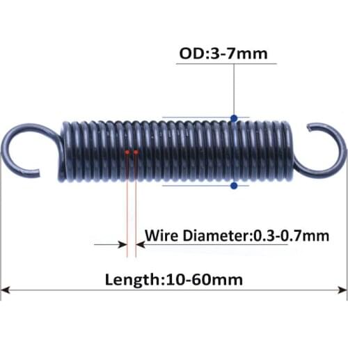 Extension Springs With Hook Ends Steel Tension Spring Wire Diameter 0.3/0.4/0.5/0.6/0.7mm Outer Diameter 3/4/5 6/7mm L10-60mm