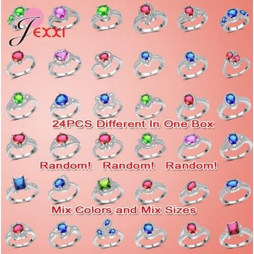 Modern Design Genuine 925 Sterling Silver Rings For Women Girls 24 Pcs In One Parcel Random Style Random Color Random Size Fine
