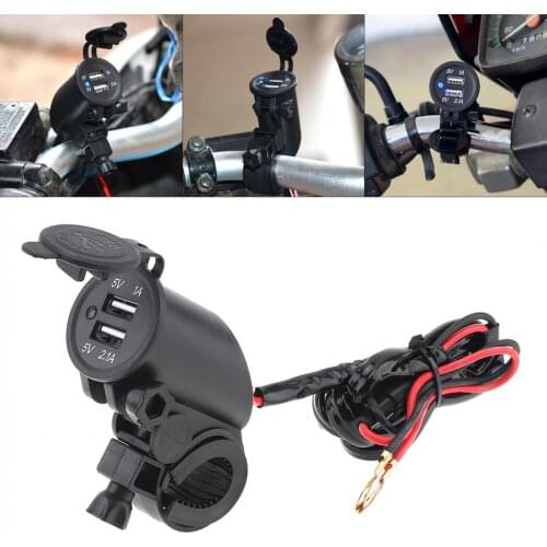 Motorcycle Chargers Black 12V Dual USB Faucet Car Phone Charger for Motorcycle Universal