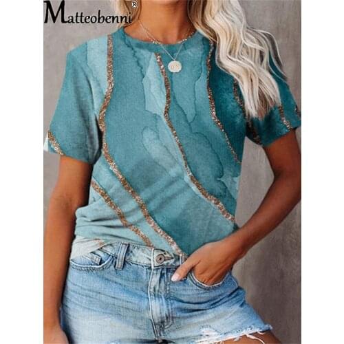 2021 Summer New Women Vintage Splicing Print Round-Neck Short-Sleeved T-Shirt Ladies Fashion Casual Loose Streetwear T-Shirt Top