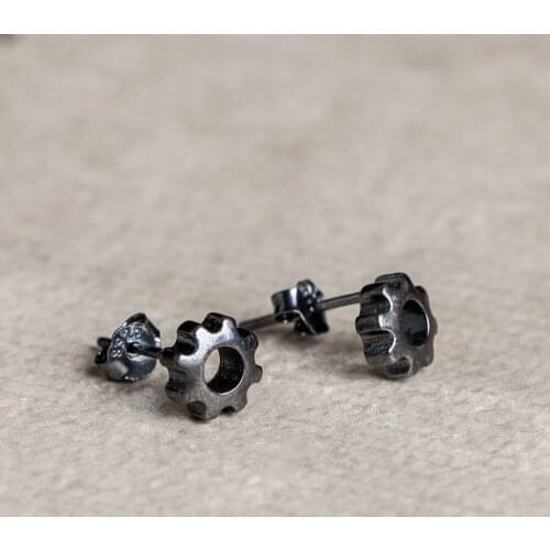 925 Sterling Silver Gear Stud Earrings Women Punk Earrings Vintage Party Wedding Jewelry Gifts for Girls Women Jewelry