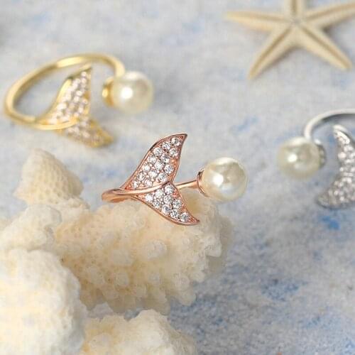 ZHOUYANG Imitation Pearl Rings For Women Luxury Cute Mermaids Tail Jewellry Zircon 3 Color Wedding Gift Jewelry Wholesale R203