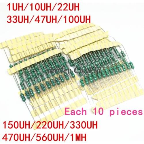 12values each 10pcs=120pcs 0307 1/4W 0.25W inductor 1uH-1MH component sample Assorted kit 1UH 10UH 22UH 33UH 47UH 100UH 1MH
