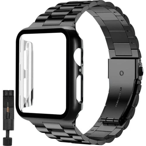 2set strap for apple watch se 6 case + band 44mm 40mm series 5 4 Stainless Steel Bracelet + Glass Screen case for iwatch 6 bands