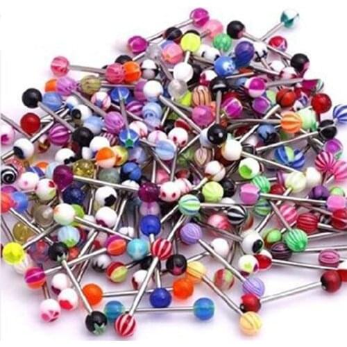 20Pcs Individuality Pretty Madam Stainless Steel Tongue Pin Puncture Acrylic Mix Color Tongue Ring Body Jewelry Wholesale