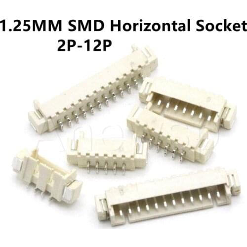 20PCS Micro JST 1.25mm Pitch Connector Male SMD Horizontal Socket 2P/3P/4P/5P/6P/8P/10P/11P/12P Pin Header