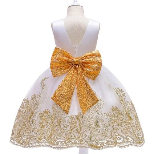 2021 Lovely Little Girls Lace Princess Dress Sweet Faux Pearl Sequins Bow Flower Embroidery Sleeveless Formal Dress For Party