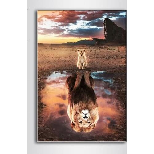 5D DIY Round Diamond Painting Lion King Cross Stitch Diamond Embroidery Pattern Rhinestone Wild Animal Lion Pictures Decor