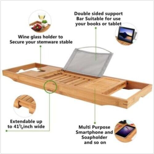 Bath Tub Shelf Bamboo Bathroom Multi-purpose Bubble Bath Stand Tablet Mobile Phone Stand Bath Bucket Rack Bath Tub Tray