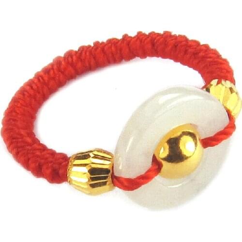 Pure 24K Yellow gold Beads Ring White Handmade String Weave Ring