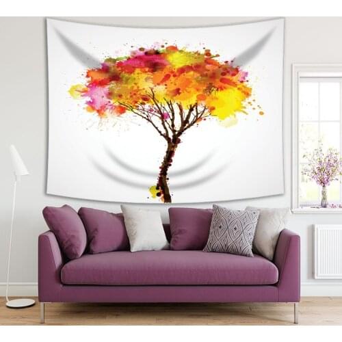 Tapestry Autumn Yellow Orange Green Rainbow Color Tree by Forming Blots Painting Style Art