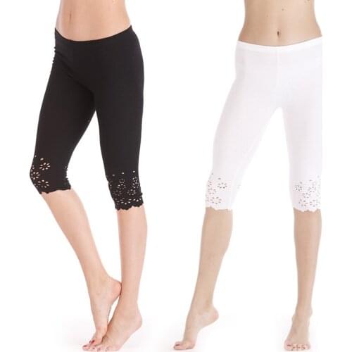 Summer Leggings Women Skinny Pants Short Leggings Knitted Jegging Hollow Out Push Up Safe Pants Female Short Mid Calf Capris