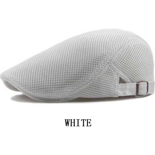 Summer Men Newsboy breathable Cap Hat Mesh Cabbie Golf Driving Sun Flat Beret Black White Gray Beige