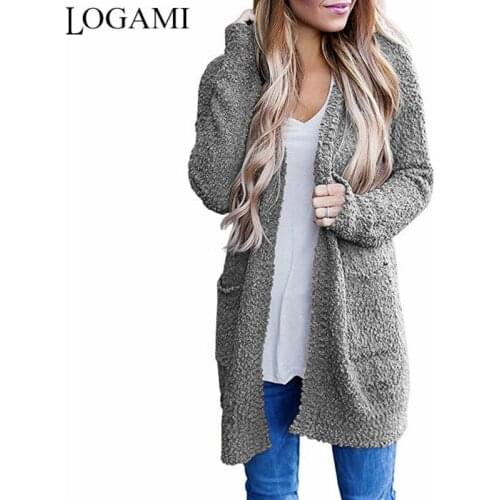 LOGAMI Fleece Cardigan Women 2019 New Arrival Long Sweater Female Loose Casual Soft Cardigans