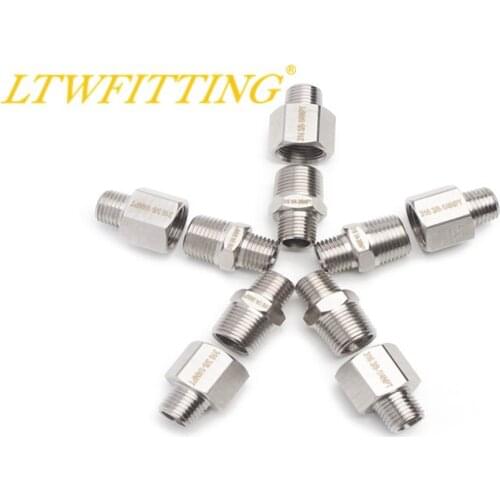LTWFITTING Value Pack Stainless Steel 316 Pipe Fitting 3/8" Female x 1/4" Male NPT Adapter, 3/8" x 1/4" Male NPT Hex Reducing Ni