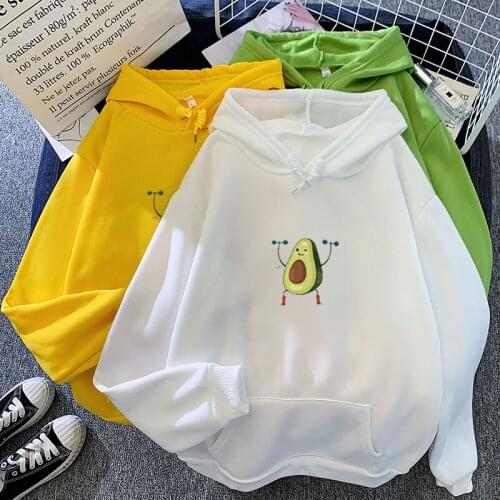 Cute Halter Lifting Avocado Hoodies Sweatshirts Kpop 2020 Women Hoody Personality Top Girl Pullovers Print Cartoon Casual Winter