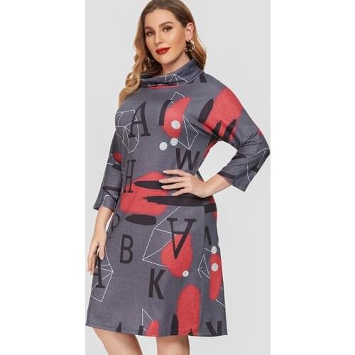 2020 Fall Women Long sleeve Printed Dress fashion ladies High collar mom clothes Plus Size Womens Dresses 4XL 5XL 6XL