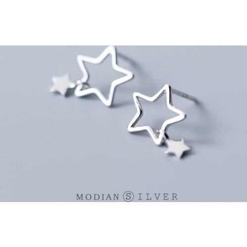 Modian Exquisite Brand Swing Stars Charm Party Jewelry Solid 925 Sterling Silver Fashion Stud Earrings For Women Silver Present