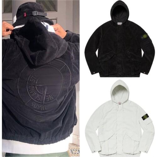 High Street Tide Brand Co-branded Mens Corduroy Jacket Womens Street Trend Hip Hop Compass Printed Casual Sports Hooded Jacket