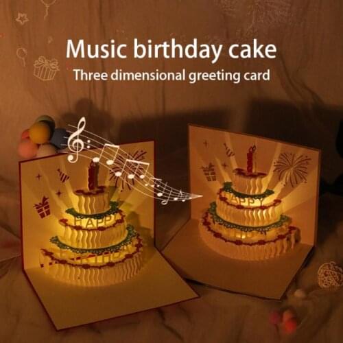 Music Birthday Candle Cake Blessing Card Creative 3D Stereo Greeting Card For Christmas Valentine' Day Party Wedding Decoration