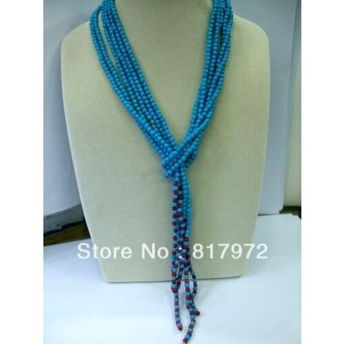 New Fashion 6 Rows 4mm stone howlite blue bead stone multilayer dangle necklace party woman gift