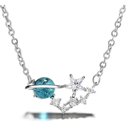Oly2u Cute Crystal Star Dipper Pendants Necklaces Women Statement Necklaces Fantasy Universe Toy Jewelry for Children