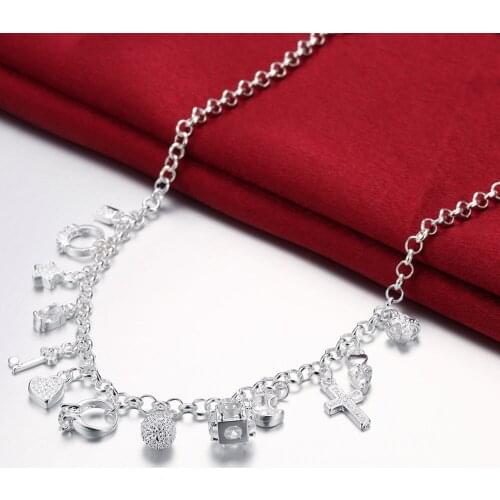 Hot charms Shiny zircon key moon heart star cross All-match necklace 925 Sterling Silver Christmas gifts fine party Jewelry