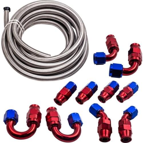 AN-10 -10AN Stainless Steel Braided PTFE Oil Fuel Hose 20FT AN10 + 10 Fittings