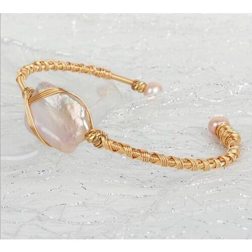 Hand woven Winding 14k Gold injection Baroque jewelry 100% Natural freshwater Pearl bracelet for women