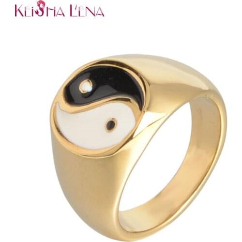 Simple Design Beautiful Single Chinese Gossip Rings for Man Silver-plated/Gold Lovers Stainless Steel Jewelry Jor Party Gift