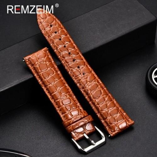REMZEIM Universal Crocodile Pattern Soft Wrist Belt Bracelet Comfortable Genuine Leather Watch Strap 16/18/20/22mm Watch Band